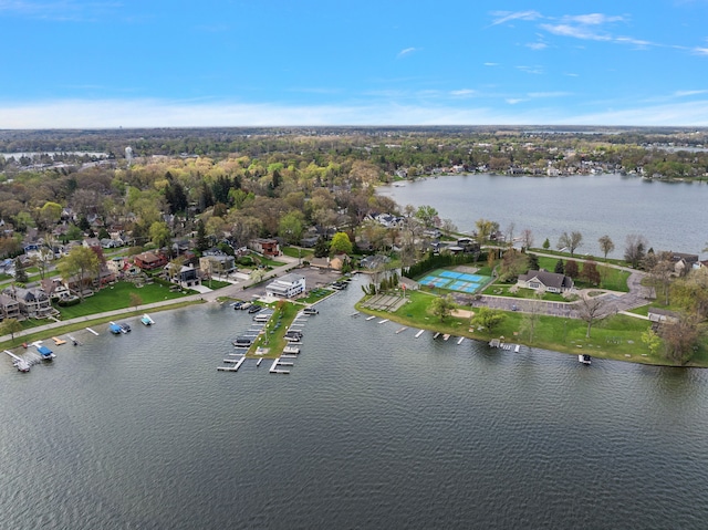 aerial view of property's location featuring a large body of water