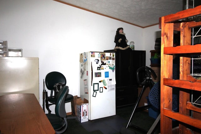 office space featuring ornamental molding and a textured ceiling