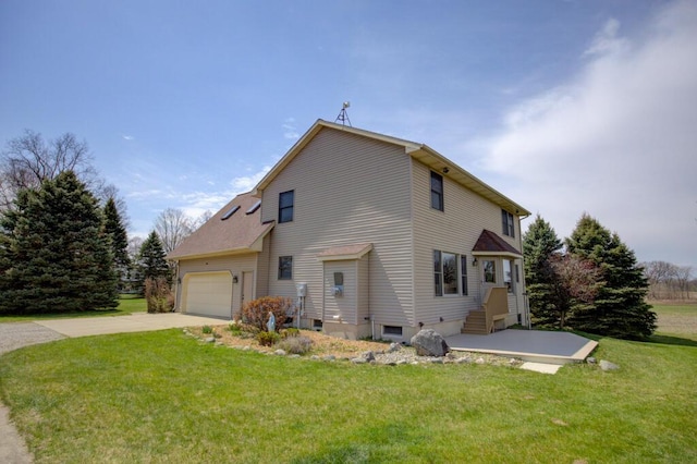 1414 Plains Rd, Leslie, MI 49251 - view of property exterior featuring a lawn, driveway, and a garage