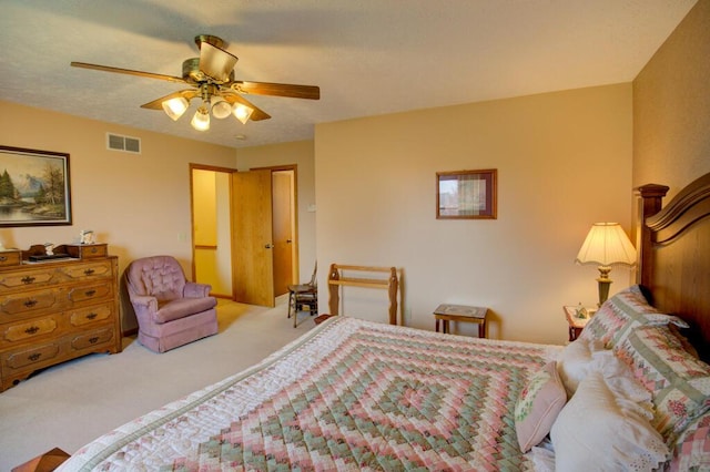 1414 Plains Rd, Leslie, MI 49251 - bedroom featuring carpet flooring, a ceiling fan, and visible vents