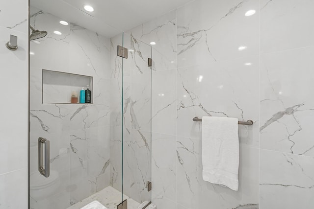 1300 N Eagle Lake Dr, Kalamazoo, MI 49009 - bathroom with recessed lighting and a marble finish shower