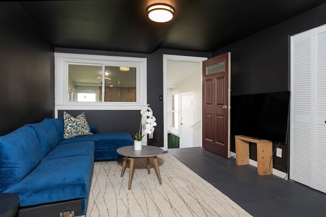 living room featuring tile patterned flooring