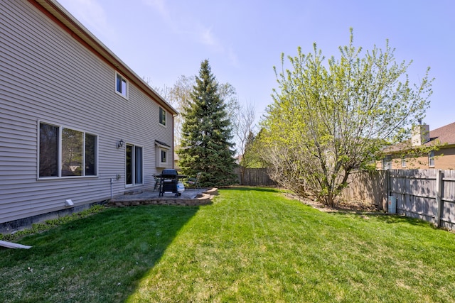 view of yard featuring a fenced backyard and a patio area