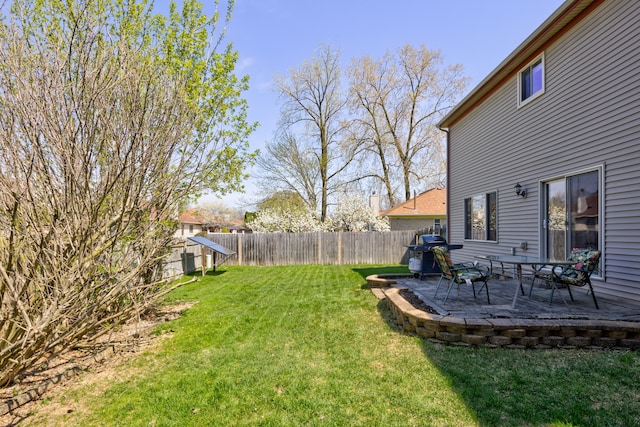 view of yard with a patio and a fenced backyard