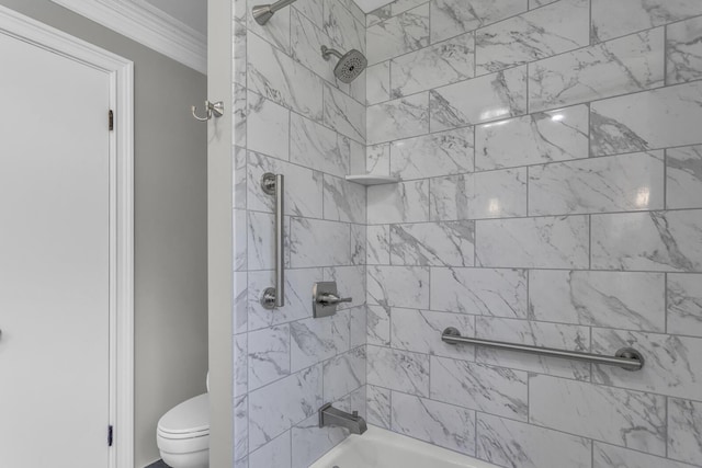 9315 Kingsley Dr, Onsted, MI 49265 - bathroom with bathing tub / shower combination, toilet, and crown molding