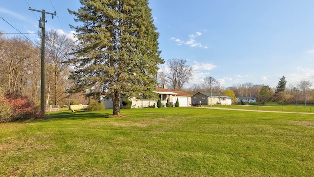 view of yard with driveway and a garage