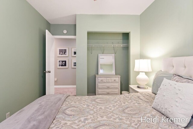 bedroom with carpet flooring and a closet