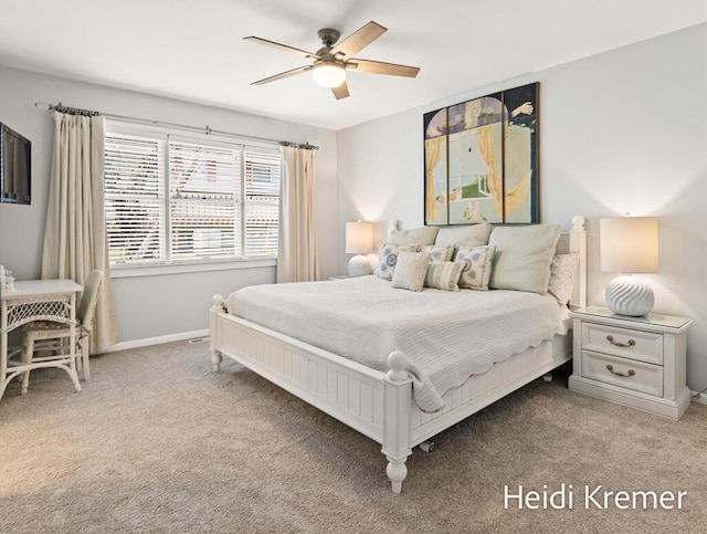 bedroom featuring baseboards, a ceiling fan, and carpet floors
