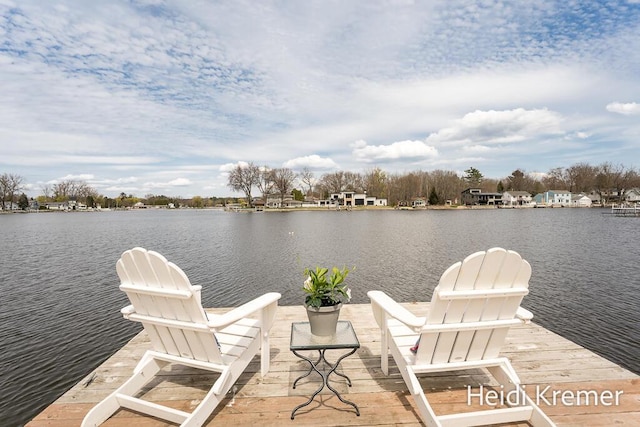 dock area with a water view