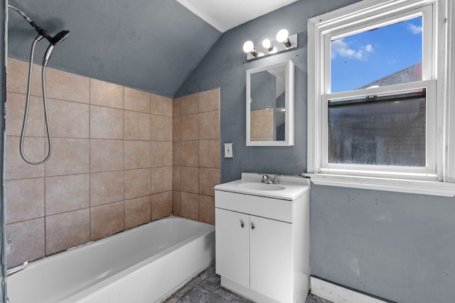15374 Birwood St, Detroit, MI 48238 - bathroom featuring shower / tub combination, vaulted ceiling, and vanity