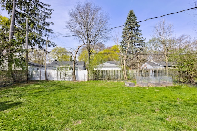 view of yard featuring a fenced backyard and a vegetable garden