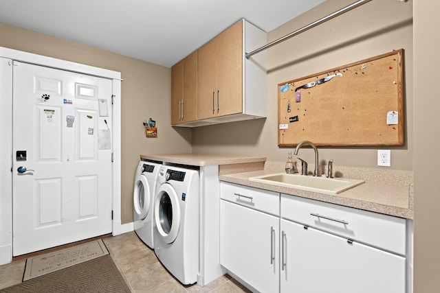 5480 Kensington Rd, Brighton, MI 48114 - clothes washing area with washer and clothes dryer, cabinet space, and light tile patterned flooring