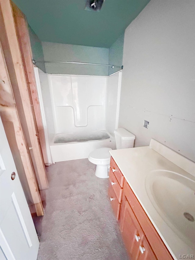 7640 S Lake Pleasant Rd, Osseo, MI 49266 - bathroom with vanity, shower / tub combination, toilet, and unfinished concrete flooring