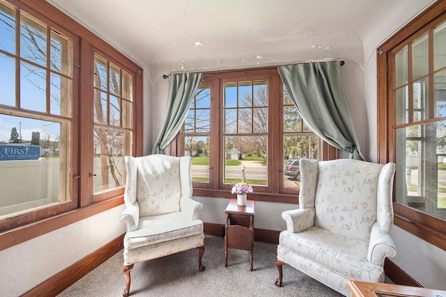 sitting room featuring baseboards and carpet