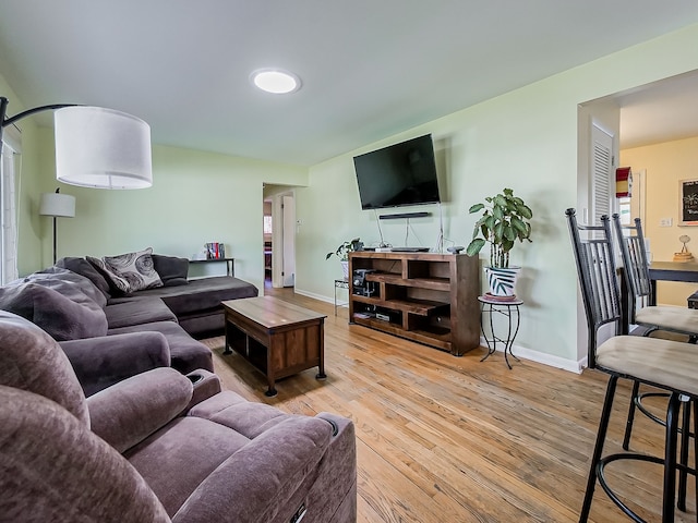 living area featuring baseboards and wood-type flooring