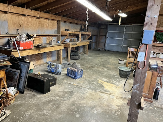 garage featuring a workshop area