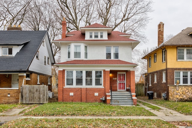 849 Chalmers St, Detroit, MI 48215 - traditional style home with fence, stucco siding, and a front lawn