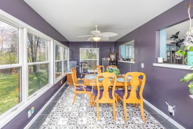 7364 Regency Ln, Canadian Lakes, MI 49346 - tiled dining area featuring baseboards and ceiling fan