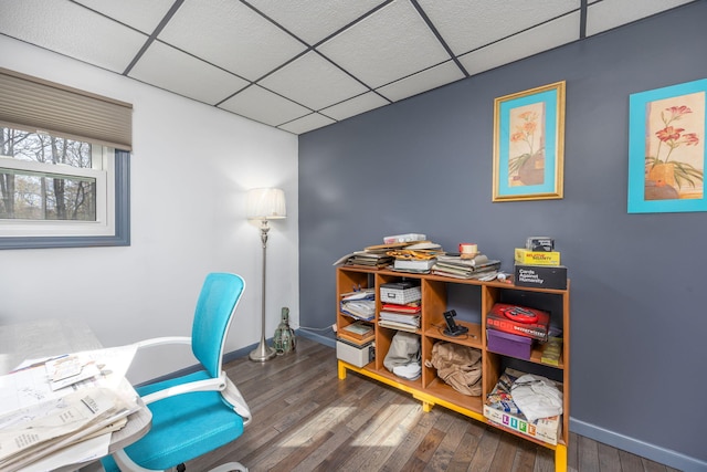 7364 Regency Ln, Canadian Lakes, MI 49346 - office with wood-type flooring, baseboards, and a drop ceiling