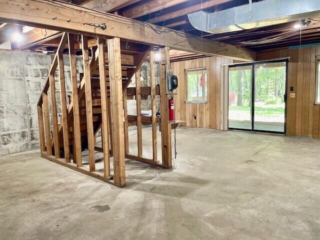 238 Maple St, Bitely, MI 49309 - below grade area featuring wooden walls