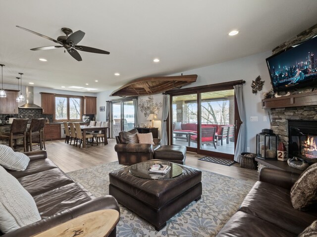 3190 Edgewood Park Dr, Commerce Twp, MI 48382 - living area with recessed lighting, ceiling fan, and light wood-style floors