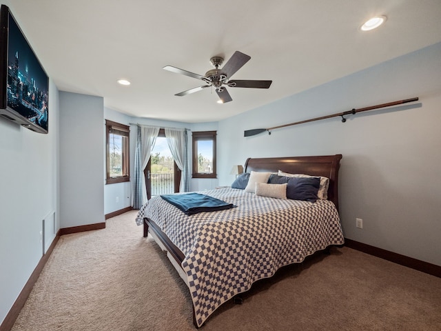3190 Edgewood Park Dr, Commerce Twp, MI 48382 - bedroom with carpet flooring, access to outside, baseboards, and a ceiling fan