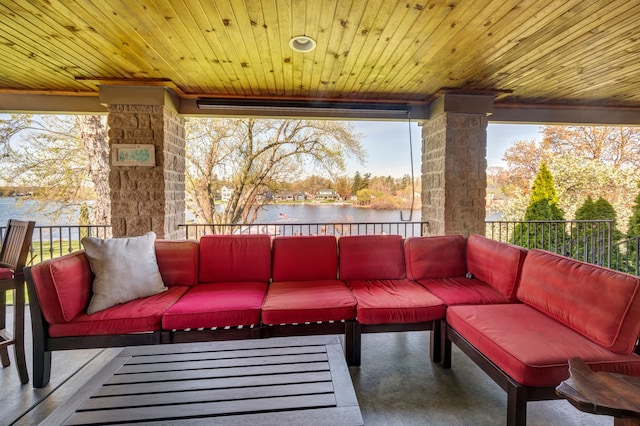 3190 Edgewood Park Dr, Commerce Twp, MI 48382 - view of patio / terrace featuring a water view and an outdoor living space