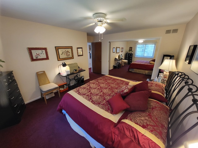 6358 Timberwood S, West Bloomfield, MI 48322 - bedroom featuring ceiling fan, carpet floors, baseboards, visible vents, and a closet
