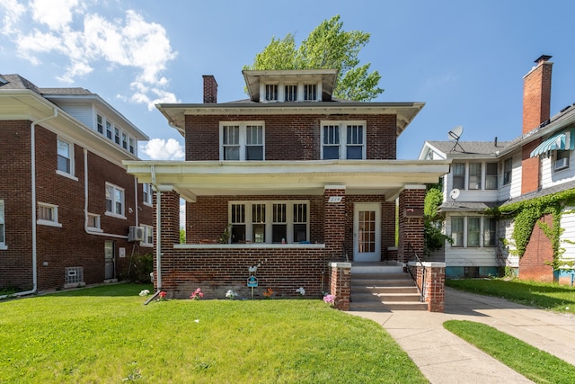 214 Worcester, Highland Park, MI 48203 - traditional style home with a porch, brick siding, and a front lawn