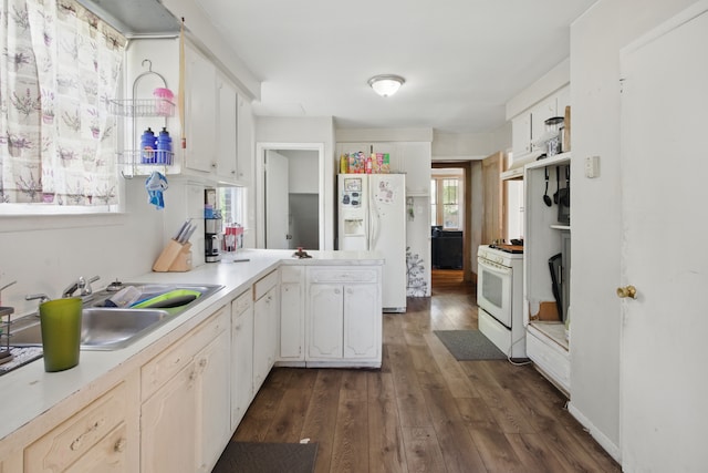 214 Worcester, Highland Park, MI 48203 - kitchen with white appliances, a sink, dark wood-style flooring, and white cabinetry