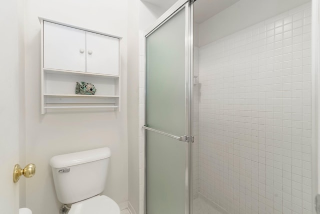 full bathroom featuring toilet and a stall shower