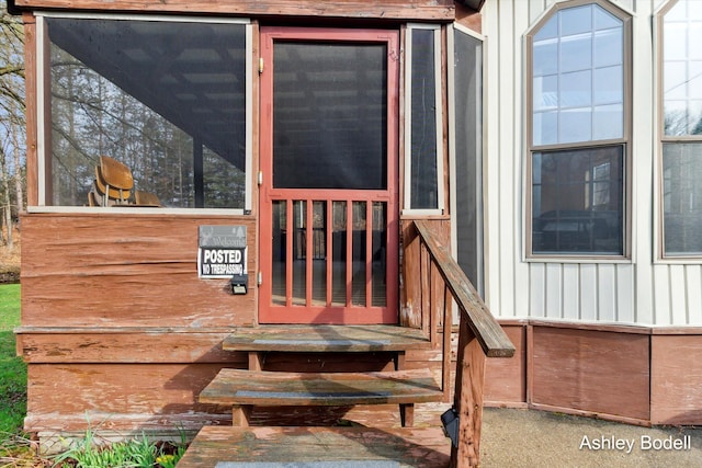exterior space with board and batten siding