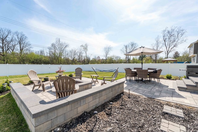 view of patio / terrace with a fire pit and a fenced backyard