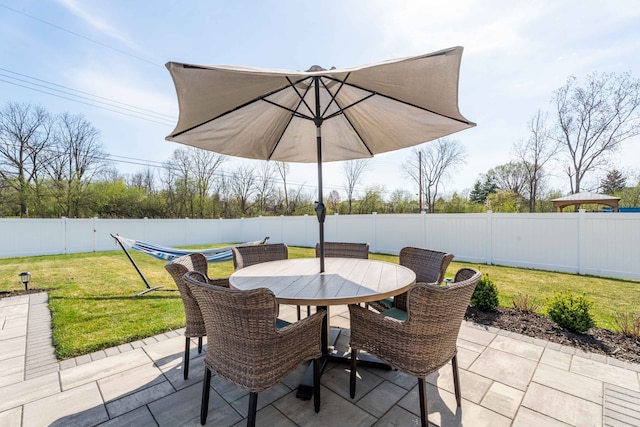 view of patio / terrace featuring outdoor dining space and a fenced backyard