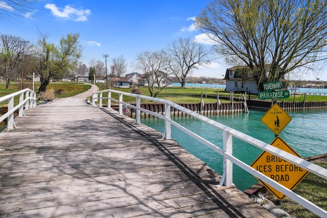 view of dock with a water view