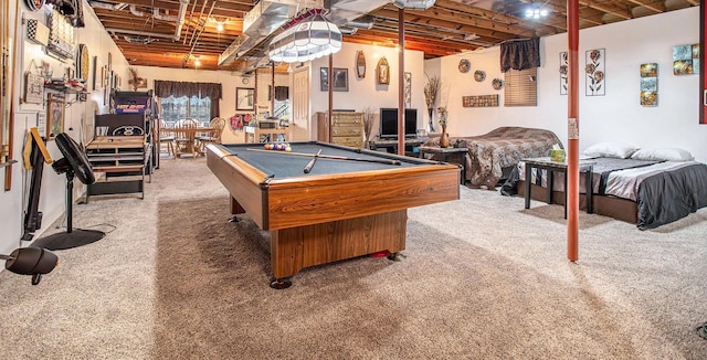rec room featuring carpet flooring and pool table