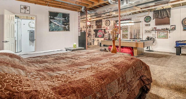 carpeted bedroom featuring billiards