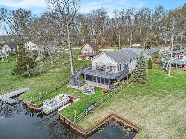 aerial view featuring a water view