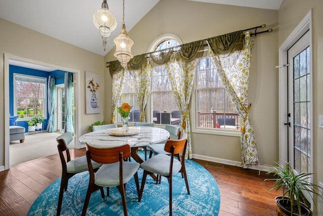 1249 Lasalle Rd, Canton, MI 48187 - dining area with vaulted ceiling, baseboards, and wood finished floors