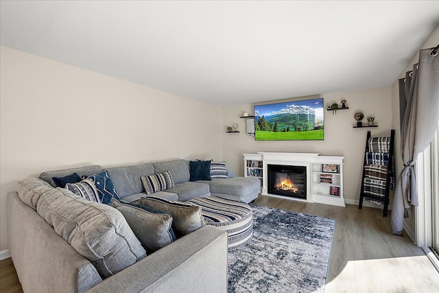 251 Dorsey St, Romeo, MI 48065 - living area featuring a glass covered fireplace, wood finished floors, and baseboards