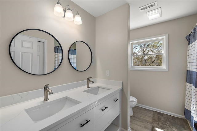 251 Dorsey St, Romeo, MI 48065 - bathroom with double vanity, visible vents, toilet, and a sink