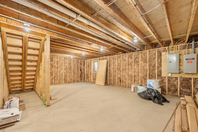 unfinished below grade area featuring electric panel