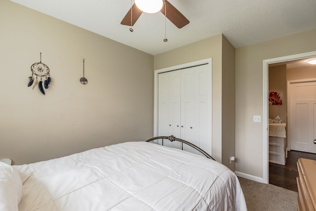 10207 Dodge Rd, Otisville, MI 48463 - bedroom with a closet, baseboards, carpet floors, and ceiling fan