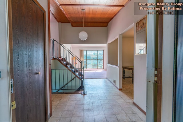 17906 Cider Mill St, Macomb, MI 48044 - hall with wood ceiling and stairs