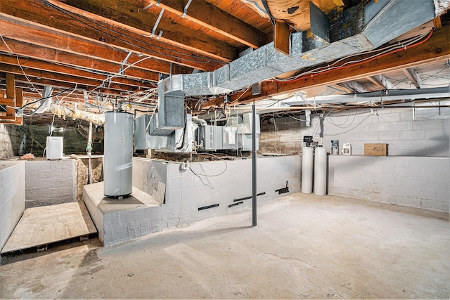 unfinished basement with gas water heater