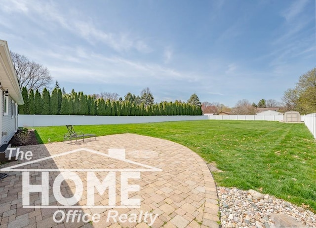 view of yard featuring a patio and a fenced backyard