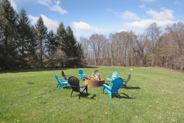 view of yard with a fire pit