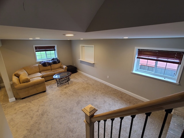 24800 Dayton Rd, Armada, MI 48005 - carpeted living area featuring recessed lighting, vaulted ceiling, and baseboards