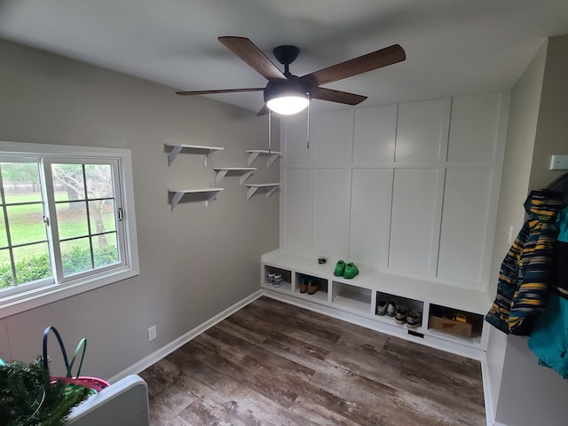 24800 Dayton Rd, Armada, MI 48005 - mudroom with dark wood-style flooring, a ceiling fan, and baseboards