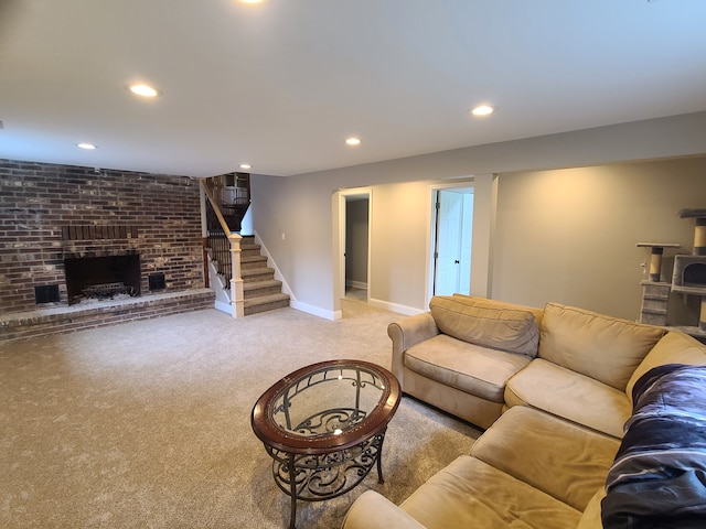 24800 Dayton Rd, Armada, MI 48005 - carpeted living area with recessed lighting, baseboards, and stairs